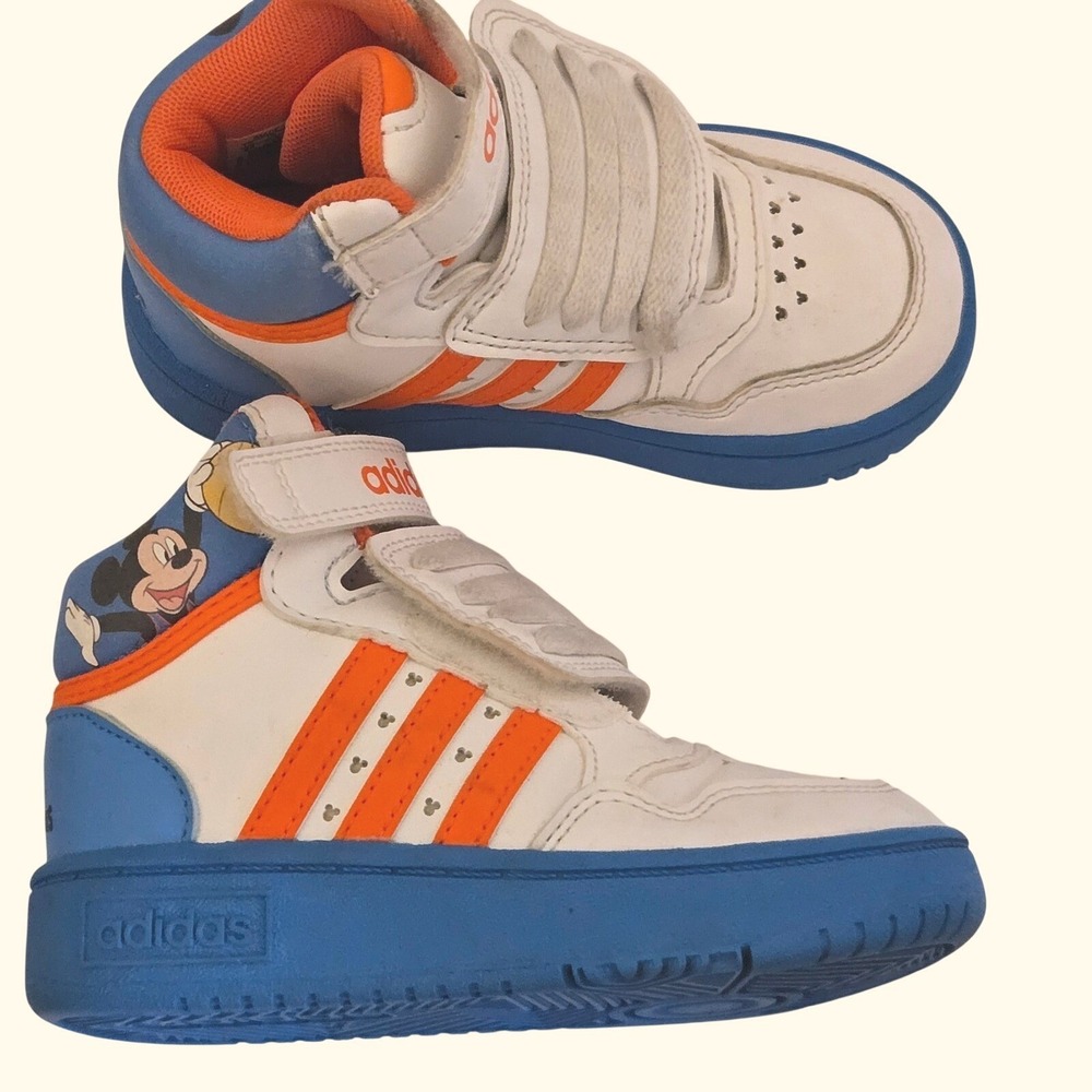 Adidas Disney Mickey Mouse Hoops Mid 2.0 Kids Sneakers White Blue Orange GZ3316
